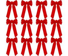 12 Piezas Lazos de Terciopelo Rojos Lazos de Corona Navideña Lazos de Navidad 9 x 16 Pulgadas para Fiesta, Guirnalda Navideña, Árbol de Navidad, Regalos Grandes, Decoración Interior y Exterior