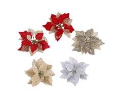 Amosfun árbol de Navidad Flores Artificiales Flor de Pascua reluciente Adornos para árboles de Navidad Corona de Navidad Accesorios Decoraciones favores de Fiesta Suministros 5pcs