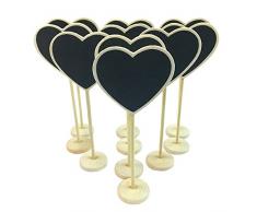 CUILEE MINI Corazón pizarrón pizarra tablón WordPad de mensajes de madera con soporte de la boda lugar etiqueta de la tarjeta número/tarjeta de lugar el establecimiento de decoración, juego de 10