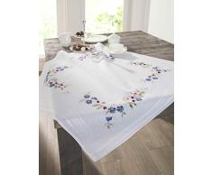 Kamaca Stick Paquete decorativa Flores Corona Stick – Manta 80 x 80 – predibujado de punto Stick y hilo de algodón 100% – dobladillo montado con eingewebtem Ornamentales Mantel de borde