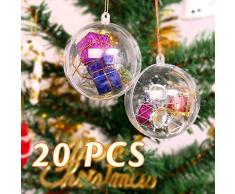 himaly 20 pcs 8cm Bolas de Navidad Transparente de Plástico Acrílico Rellenable 80mm Bola Navidad Plástico Transparente para Llenado de Decoraciones de Árboles de Navidad Bodas Bautismo (8cm)
