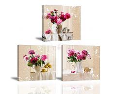 Piy Painting 3X Impresiones de Lienzo en Flor de Peonía Cuadro en Lienzo Pinturas Murales Moderno Arte de Marco para Cuarto de Baño Decor de Sala de Estar Regalo de Fiesta Aniversario 30x40cm