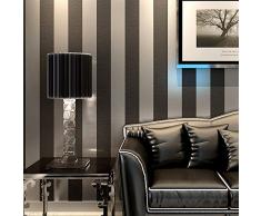 Ketian Papel pintado de rayas verticales moderno minimalista de PVC para dormitorio o sala de estar sin tejer Black Gray 0.53m x 10m=5.3m2