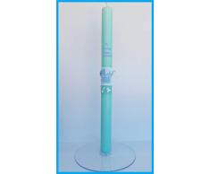 Vela (CIRIO) para Bautizo DE Cera BAÑADA EN Color Azul. Medida 3,2 x 40 CM Decorada con Cochecito BEBÉ DE Fieltro Y Cintas Decorativas Infantiles. (Personalizada)