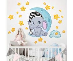 R00322 Adhesivos Pared Elefante Estrellas Luna Nube Decoración Pegatina Dormitorio infantil Niño