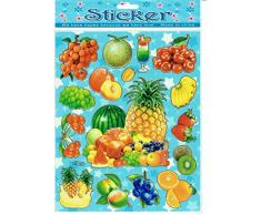 Frutas piña uvas de melón colorido calcomanía etiqueta 1 hoja Dimensiones: 25 cm x 20 cm