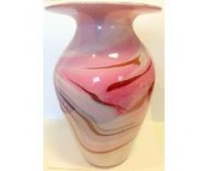 Jarron de suelo grande de cristal coloreado, bulboso florero de vidrio soplado a boca en tonos rosa, beige, blanco de marmol, para las flores de tallo largo, altura circa 24 cm, disenado y fabricado por la Oberstdorfer Glashütte