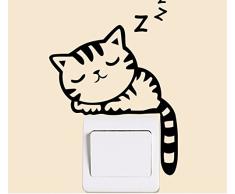 Ecloud Shop® 2pcs impermeables desprendibles ajuste el interruptor de la historieta Animales hogar creativo de la diversión DIY Lámpara de pared vinilo de la etiqueta a prueba de agua pegatinas de pared (Gatito el dormir)