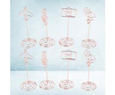 NUOBESTY 8pcs Clip de Soporte de número de Mesa Flamingo avión Nota Forma de sobre Soporte de Tarjeta de Lugar de Metal Clip de Foto memo para Boda decoración de Mesa de Fiesta de Navidad (Oro Rosa)