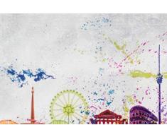 Kunstloft® Extraordinario Cuadro al óleo 'Colorful Stuttgart' 200x100cm | Original Pintura XXL Pintado a Mano sobre Lienzo | Skyline Ciudad Gris Multicolor | Mural de Arte Moderno