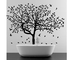 (220 x 159 cm) diseño de vinilo adhesivo decorativo para pared de árbol de hojas grandes diseño de pájaros y/diseño de lámina de decoración de Home de Vinilo/DIY extraíble de tela + adhesivo de vinilo al azar incluye caja de regalo