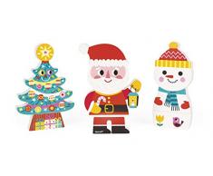 Janod - Funny Magnets Papá Noel y Amigos, 3 personajes magnéticos de madera (J08033)