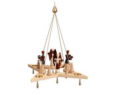 Corona de Adviento Estrella/Té luz natural con ángel y minero – Diámetro 50 cm – Nuevo – Colgante Corona – hängeleuchter – Candelabro de Adviento – Corona de Adviento Madera