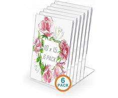 e!Orion Juego de 6 Soporte de sobremesa DE 10x15 cm, Portafotos de plástico Transparente, Idea para Hogar, Oficina, Bar y Restaurante (Vertical)
