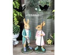 Mankvis Pascua Pareja Conejo Estatua, Decoración De Mesa Interior Jardín Animal Escultura Resina Artesanía Pareja Regalo