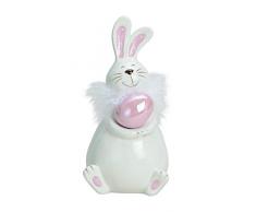 MaRab Figura Decorativa de Conejo con Huevo de cerámica, Color Blanco y Rosa, Aprox. (A/A/P) 7 x 14 x 7 cm Pascua Ideal como Regalo y Mesa – Decoración