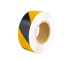 Larcele 5CM x 25M Reflectante Cinta Advertencia Autoadhesivo Pegatina de Seguridad,Barra Izquierda,FGJ-01(Negro y Dorado)