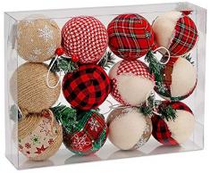 Brubaker - Juego de 12 bolas de Navidad de yute natural de X-Mas - Decoración de árbol en rojo y verde - 8,2 cm de diámetro