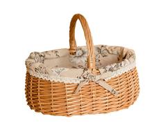Chenglian Cesto De Mimbre Tejido De Picnic Canasta Ovalada De Sauce Canasta De Almacenamiento Grande Una Capa Cesta De Frutas Canasta De Pascua Forro De Algodón De Lino 35 * 29.5 * 29cm