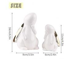 Valery Madelyn 2 Piezas Pascua Decoraciones de Porcelana de Conejito de 11/16cm, Figuras de Conejo de Pascua de Decoración de Mesa de Oro Blanco (Pascua Romance)