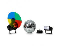 Set de iluminación, bola discoteca, estroboscopio, foco.