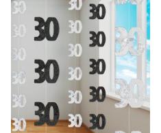 Unique - 6 decoraciones colgantes en plateado brillante para fiesta 30 cumpleaños de 152cm