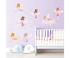 ufengke Pegatinas de Pared Hadas de Flores Vinilos Adhesivas Pared Corazón Rosa Decorativos para Dormitorio Habitación Infantiles Niñas