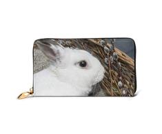 Bolso de moda Cremallera Cartera Conejo blanco Pascua Sauce Cesta Teléfono Embrague Monedero Embrague de noche Bloqueo Cartera de cuero Organizador de múltiples tarjetas
