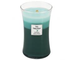 Woodwick Vela en tarro de cristal mediano, color verde, de la trilogí laquo;Ocean Escape Trilogy»: Tradewinds, Sunset Beach y Tropical Cooler