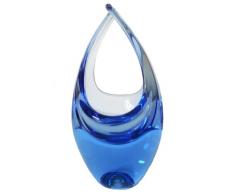 Cesta de cristal coloreado, jarron de vidrio soplado a boca en el colour azúl transparente, altura cerca 19 cm, disenado y fabricado por Oberstdorfer Glashütte