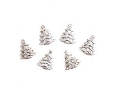 6 pieza Silberne Árbol de Navidad (3,3 mm) como dispersa de decoración y para decorar calendarios de adviento, tarjetas y regalos de Navidad; con pegar.