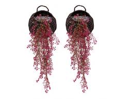 Colgante Artificial Plantas de Vid, Pack de 2 Piezas Artificial Hiedra Falsos Plantas Flores Verdor para jardín decoración de la Pared, Rojo de Rose