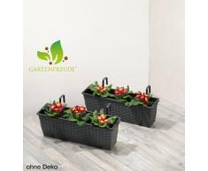 Gartenfreude 4000-1007-206 - Jardinera (2 unidades, mimbre de resina, 50 x 19 cm, incluye sistema de regado y montaje), color negro