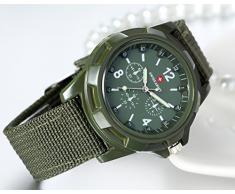 Jewelrywe Reloj Hombre Lienzo Tejido Verde Militar de Pilotos reloj