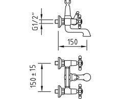 Clever Grifo de baño ducha bimando mural, 2 salidas de agua, incluye teléfono, flexo y soporte a pared
