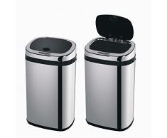 MSV Papelera INOX Sensor 50L, Acero Inoxidable, Gris Metalizado, 33 cm