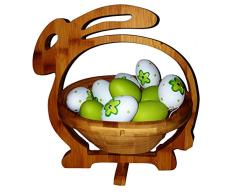 Conejo de Pascua Cesta de Frutas Conejo Cesta Pascua Nido de Pascua Osterhäschen, Hermosa Cesta Plegable 30 X 30cm de Madera de Bambú
