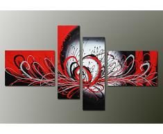 fokenzary pintado a mano de pintura al óleo de flores de Morden estilo abstracto explosivo. Diseño sobre lienzo estirada y enmarcado listo para colgar, lona, negro/ rojo, 16x20inx2pcs,10x32inx2pcs