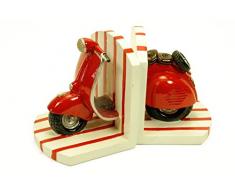 Figura Decorativa Infantil Sujetalibros Moto Vespa Roja Esculturas Resina. 2 x (12 x 12 x 14 cm.)