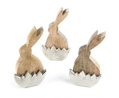 Logbuch-Verlag 3 Conejos de Madera de Mango, con Metal, 20 x 10 cm, Figura de Conejo de Pascua Grande para Colocar de pie, decoración de Pascua para Pascua como decoración de Regalo