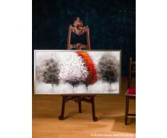 Cuadro al óleo pintado a mano con marco - Árboles blanco y rojo - 124 x 64 cm