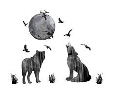ELEBEAUTY Lobo Luna Pegatinas de Pared Etiqueta de la Pared Decoración del Hogar 3D Vinilo Papel Pintado Adhesivo Mural para Dormitorios Salones Hogar Baños Cocina Oficina Pegatina de Pared