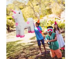 Relaxdays Piñata Unicornio, Color Blanco-Rosa, HxWxD: 47 x 43 x 13 cm (10022562)