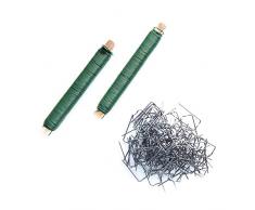 DekoPrinz Set | 2X Alambre de encuadernación, Envuelto en Verde en un Palo de Madera + 100x Grapas para Corona de adviento