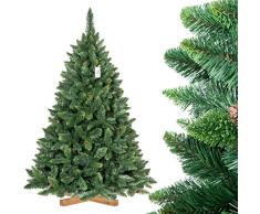 FairyTrees Árbol de Navidad Artificial Pino, Natural Verde, Material PVC, Las piñas verdaderas, el Soporte de Madera, 180cm, FT03-180