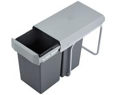 Wesco New Double-Boy - Cubo de basura integrado (2 compartimentos de 15 L), material plástico, Plata/antracita