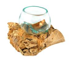 Jarrón de raíz con Cristal, pequeño, diámetro de 8 – 10 cm, jarrón de Madera, jarrón Decorativo de Madera de Teca