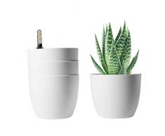 T4U Auto Riego Plantador Blanco 15CM Ronda Paquete de 4, Planta Maceta Cajas para Interiores Al Aire Libre Jardines de Windowsill Idea Regalo para Cumpleaños y Boda y Navidad