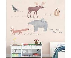 ufengke Pegatinas de Pared Animales de Acuarela Vinilos Adhesivas Pared Oso Ciervo Huellas Decorativos para Dormitorio Habitación Infantiles Sala de Estar