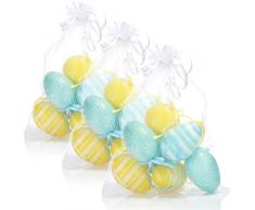 com-four® 24x Huevos de Pascua en Colores Vivos con Cinta para Colgar - decoración para Pascua con Diferentes Motivos - 6 cm